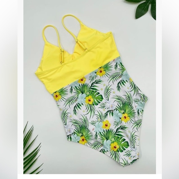 NWT V Neck Push Up One Piece Swimsuit Floral Print Bathing Plunging Swimwear - Picture 4 of 6